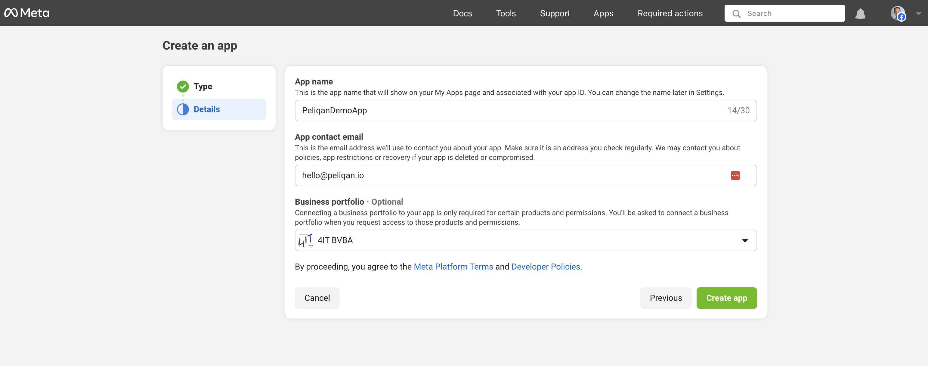 Meta Business Manager selection