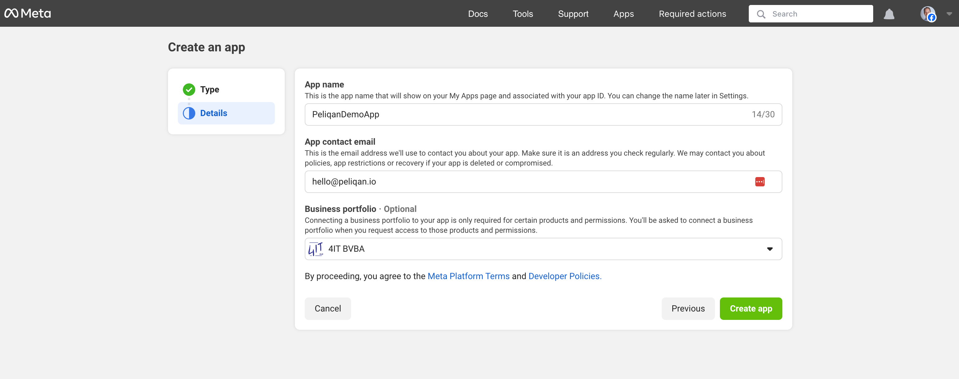 Meta Business Manager selection