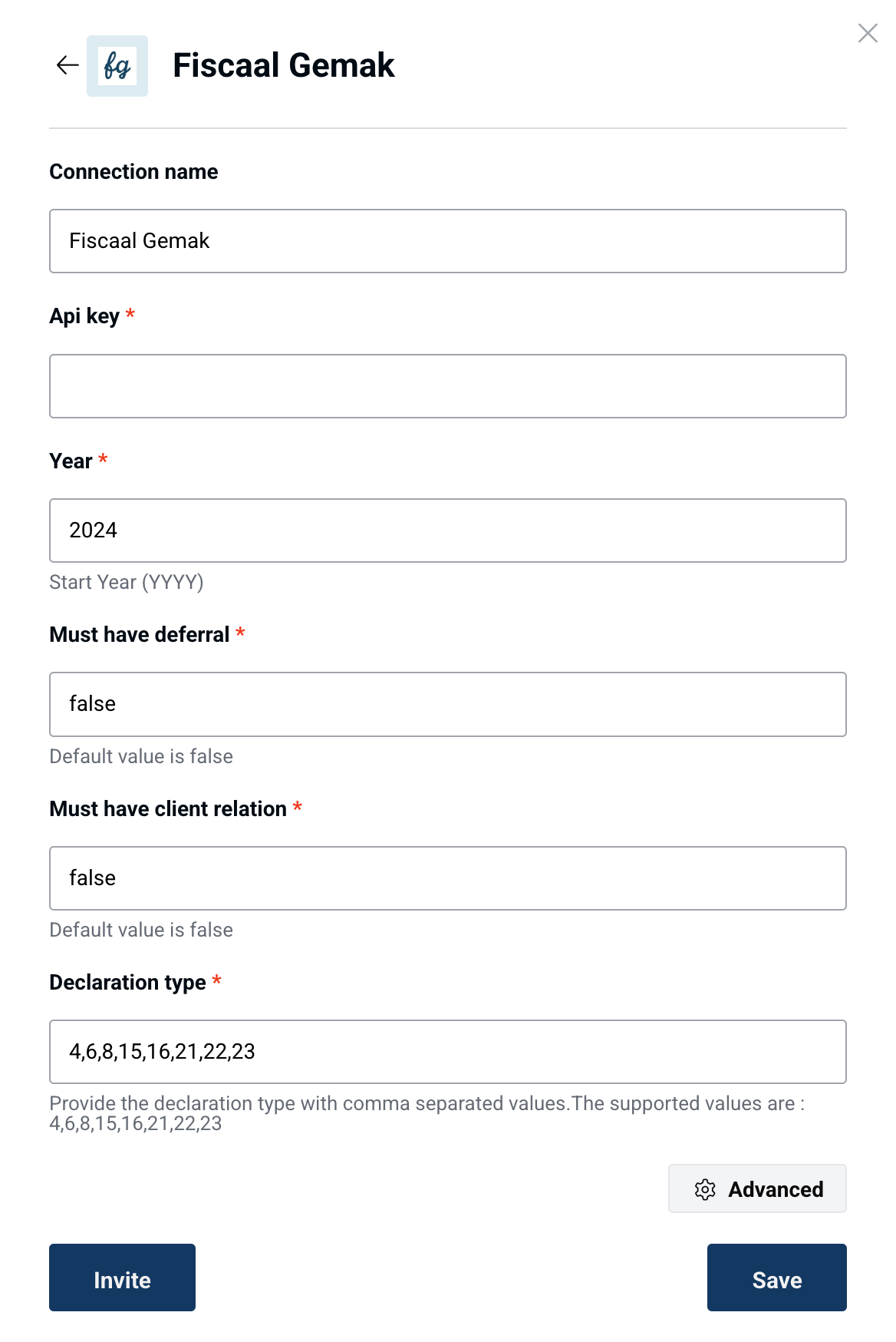 Fiscaal Gemak connection form