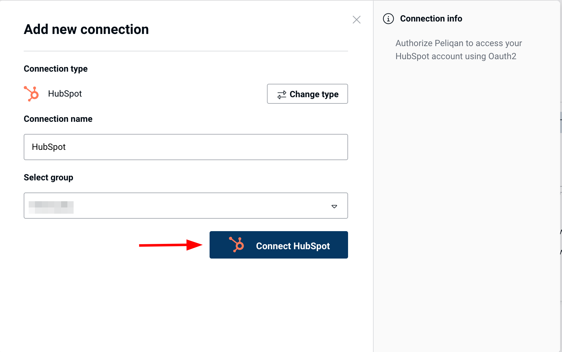 HubSpot add connection step 2