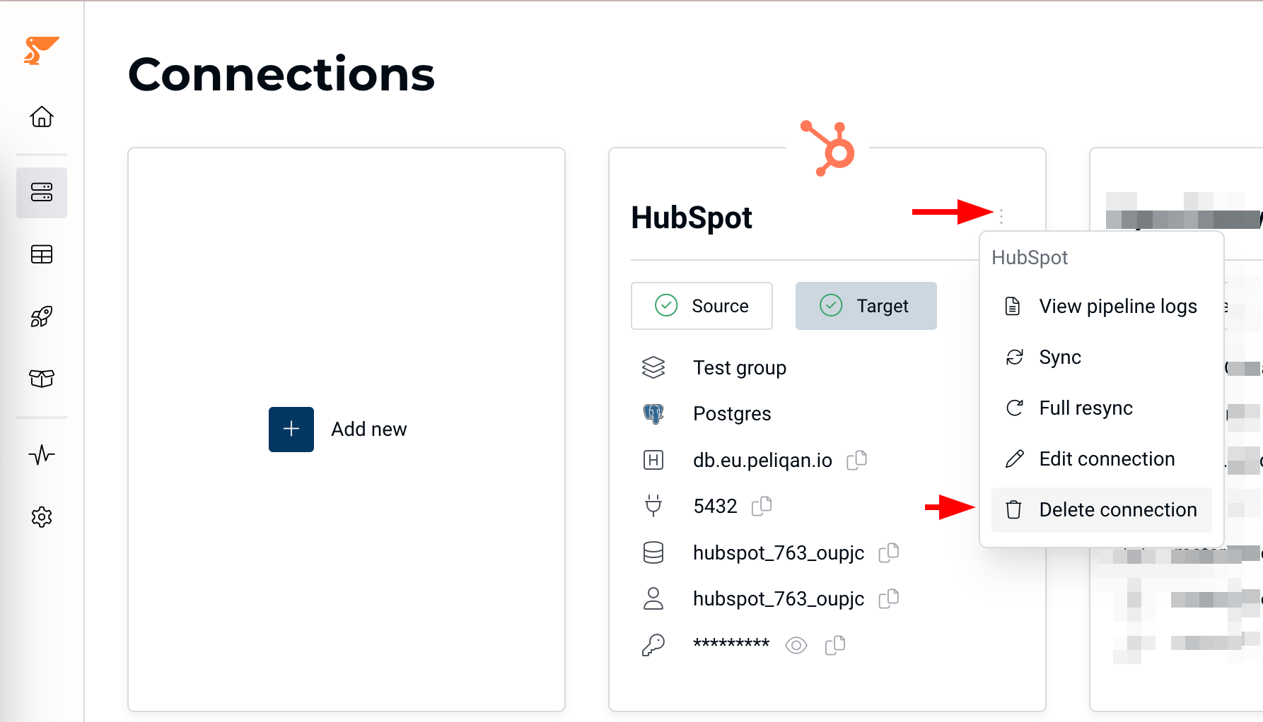 HubSpot connection management in Peliqan