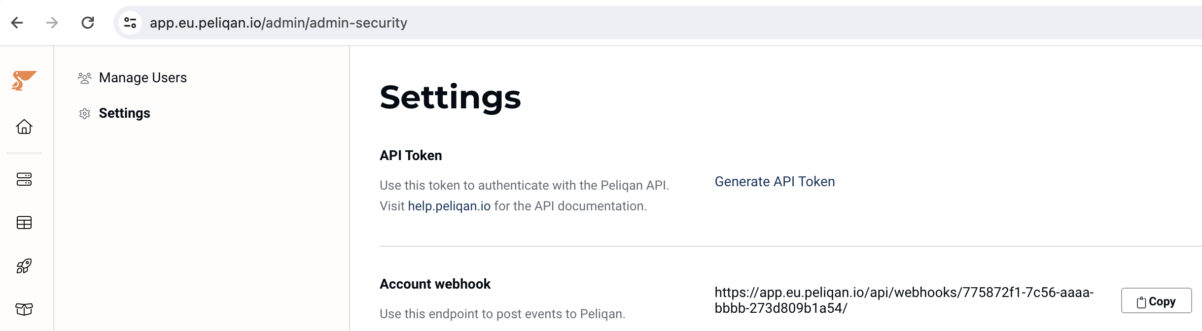 Incoming webhook URL in Peliqan Settings
