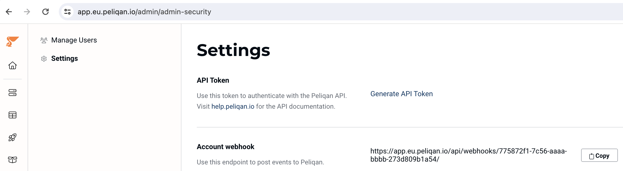 Incoming webhook URL in Peliqan Settings