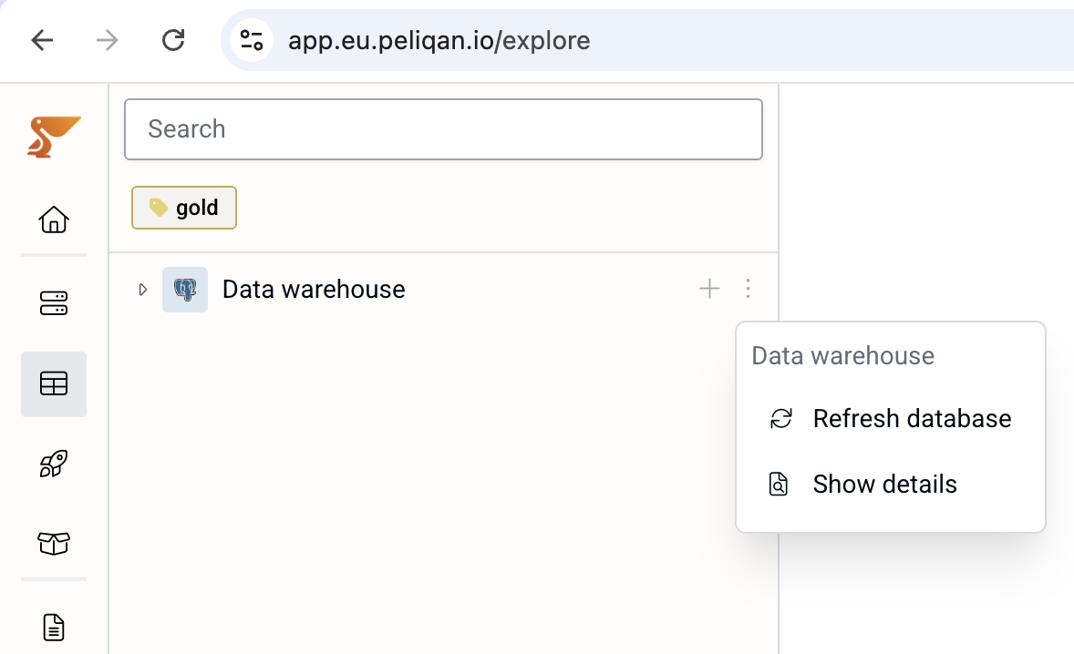 Refresh Database action menu in left pane