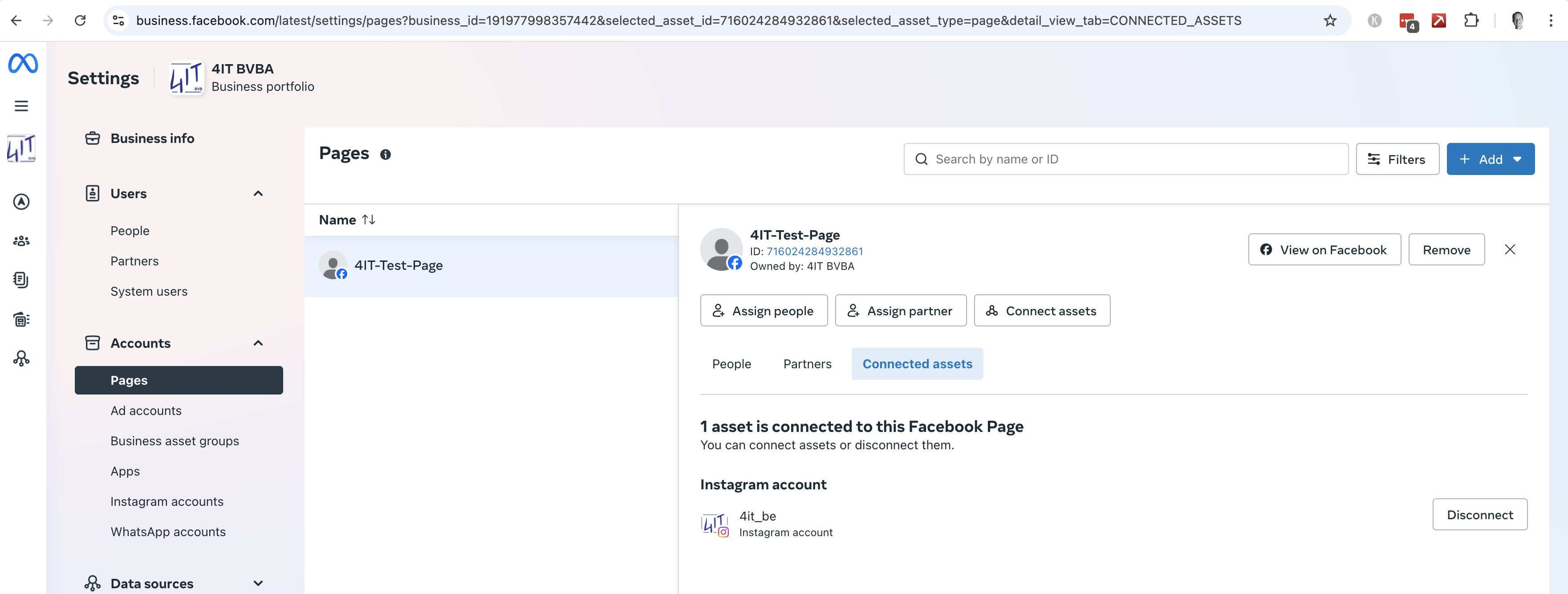 Instagram Business Account linked to Facebook page