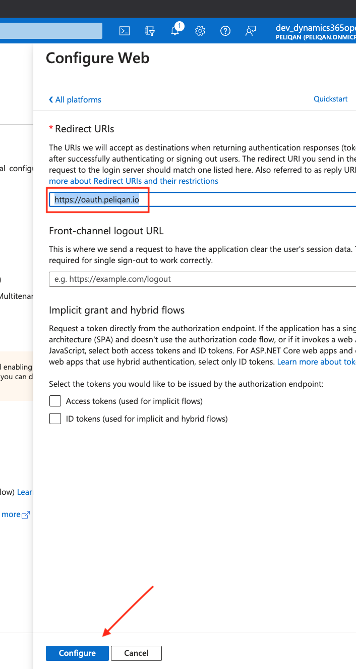Azure Redirect URL
