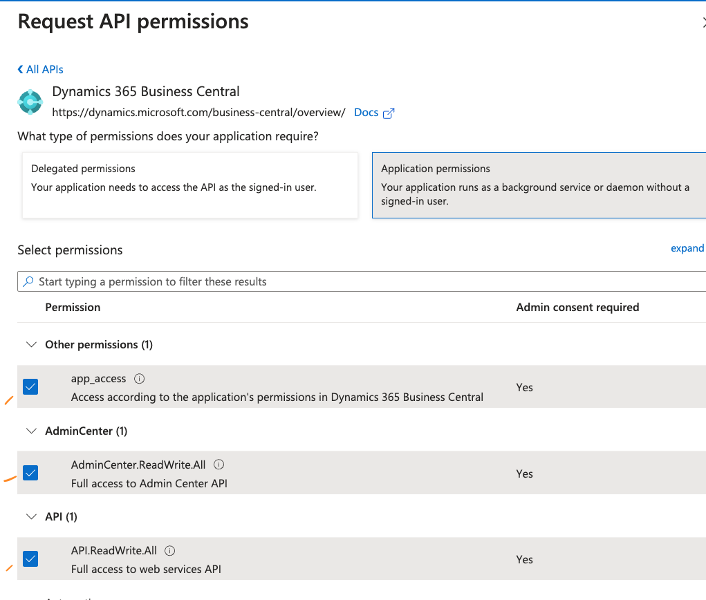 Azure Application permissions