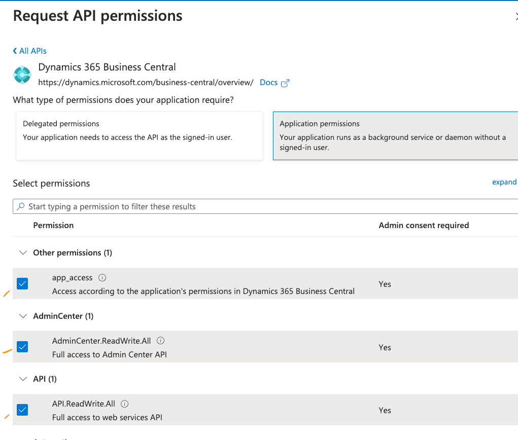 Azure Application permissions