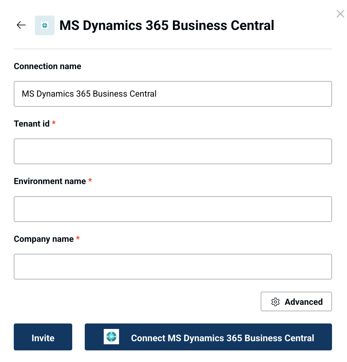 Business Central connector selection