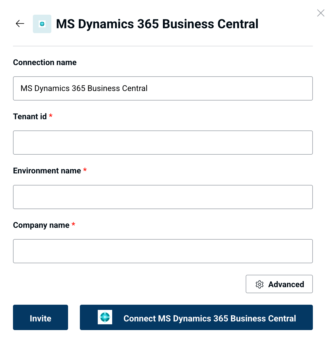 Business Central connector selection