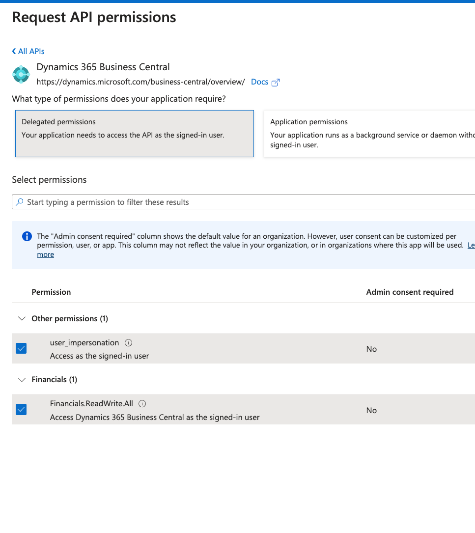 Azure Delegated permissions
