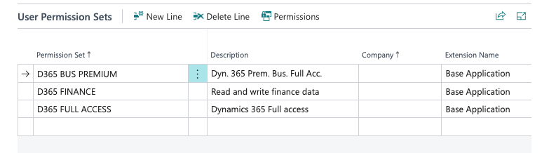 Business Central User Permission Sets