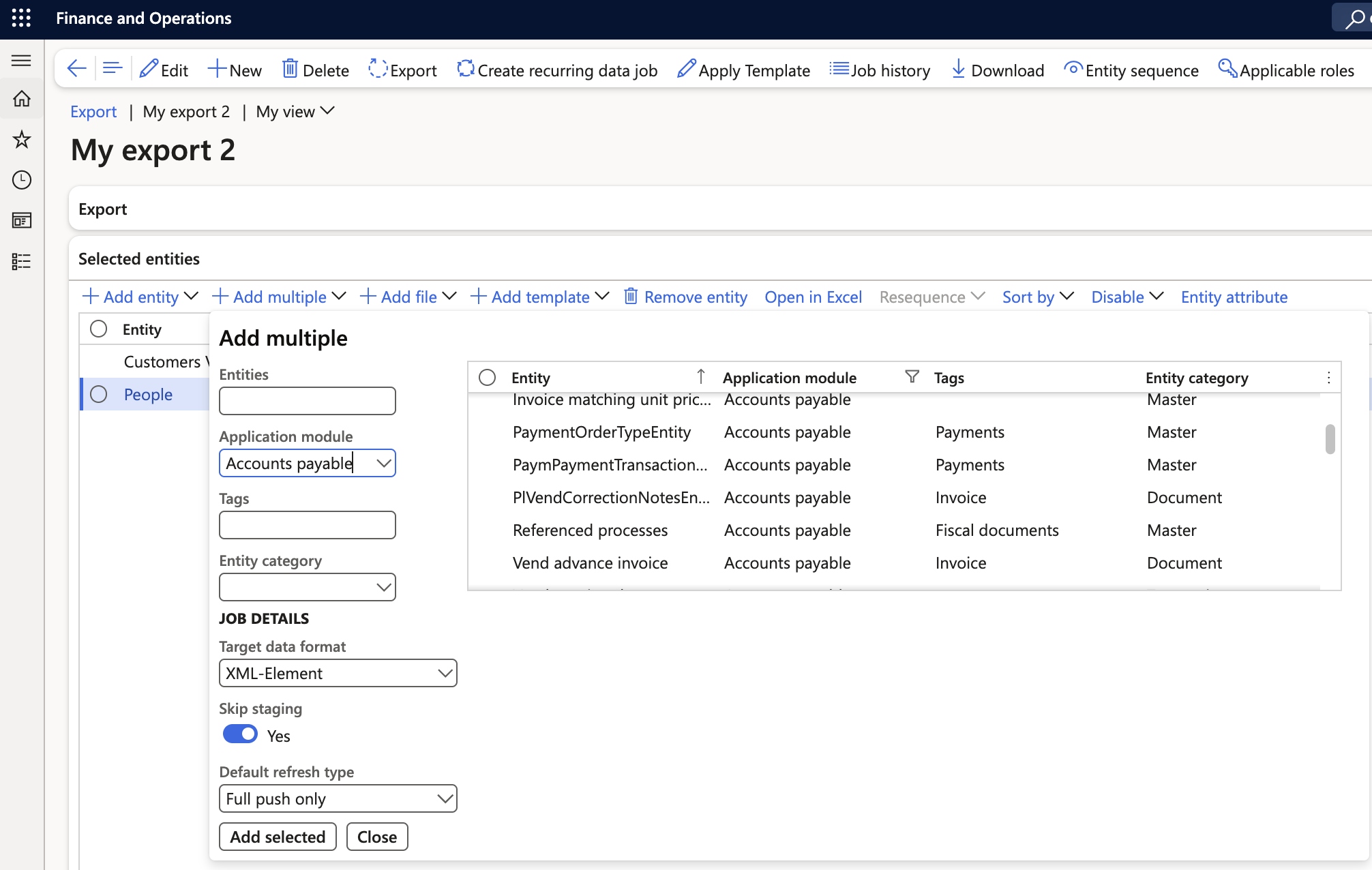 Dynamics F&O Add Multiple Entities