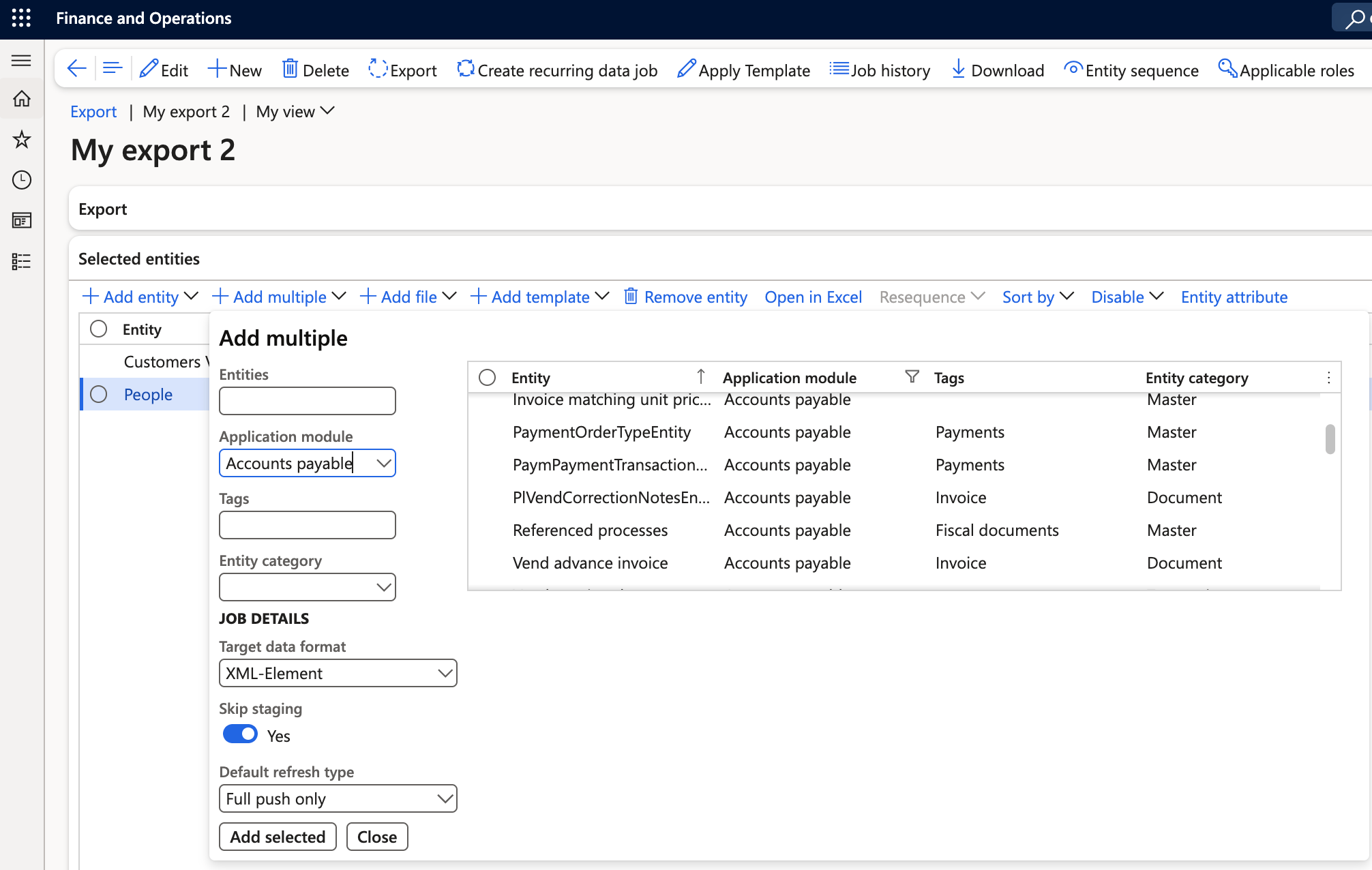 Dynamics F&O Add Multiple Entities