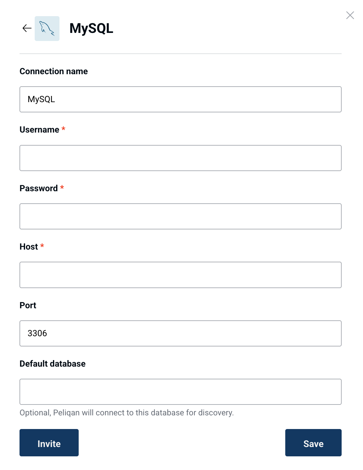 MySQL connection form in Peliqan