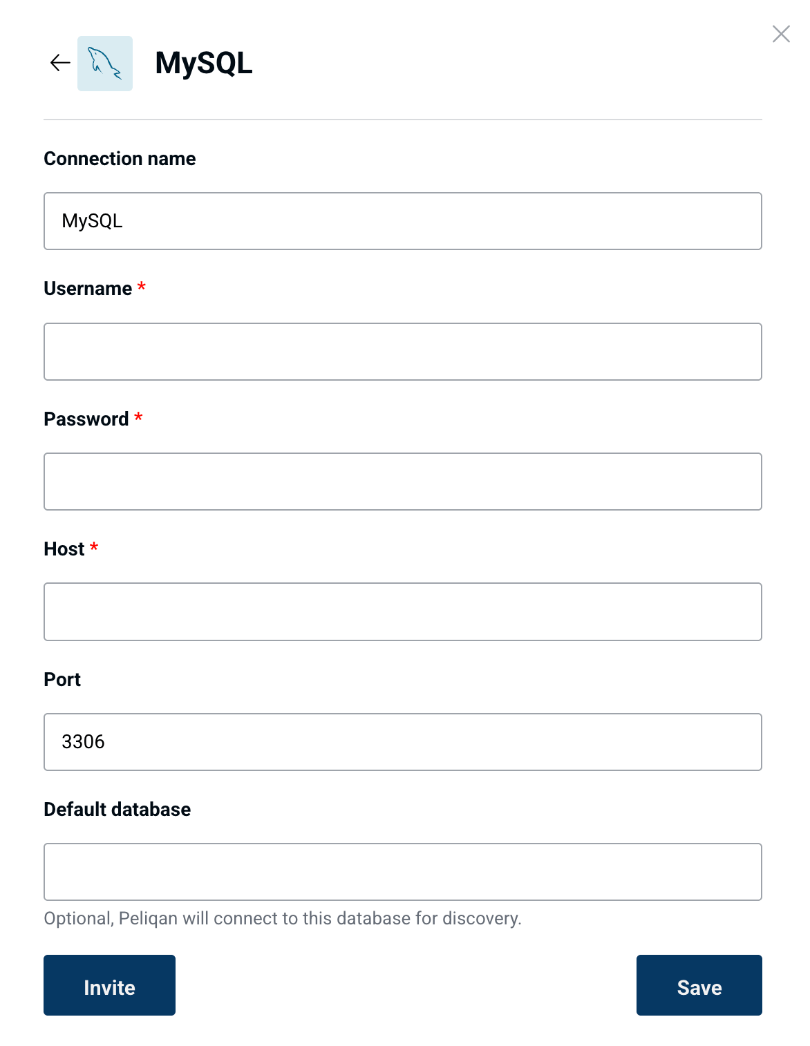 MySQL connection form in Peliqan
