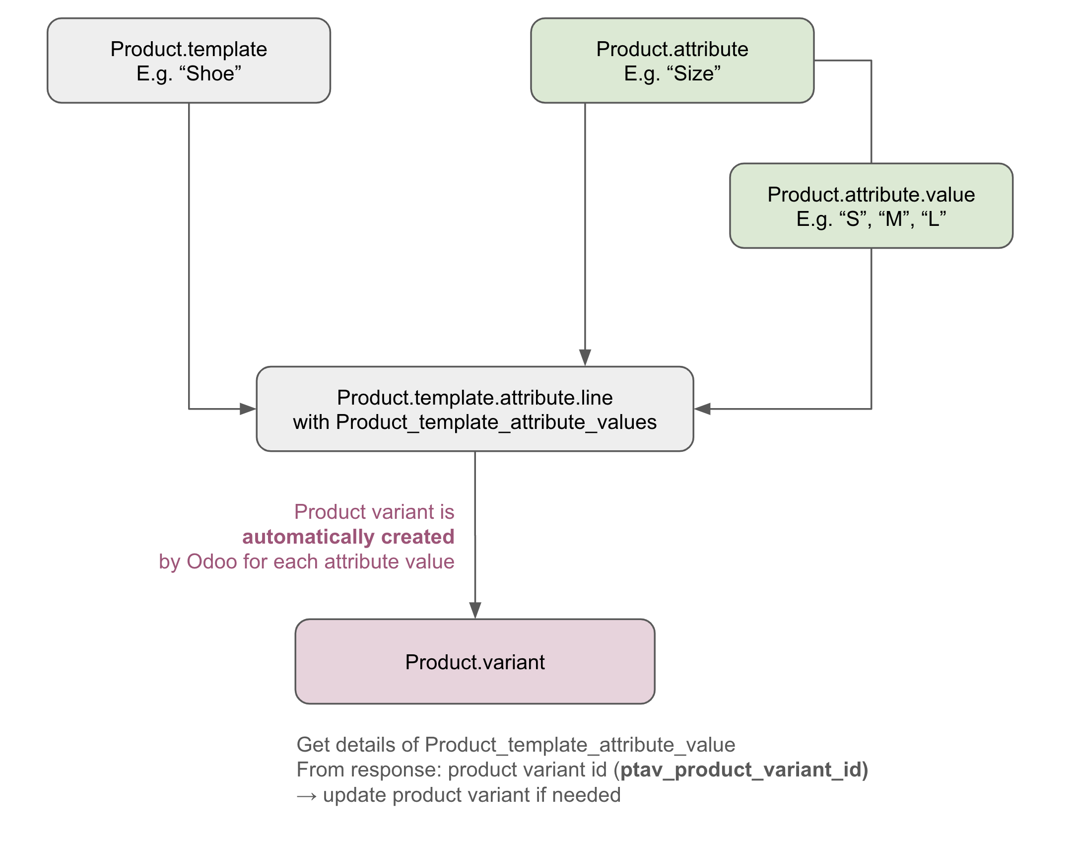 Odoo product templates and attributes data model