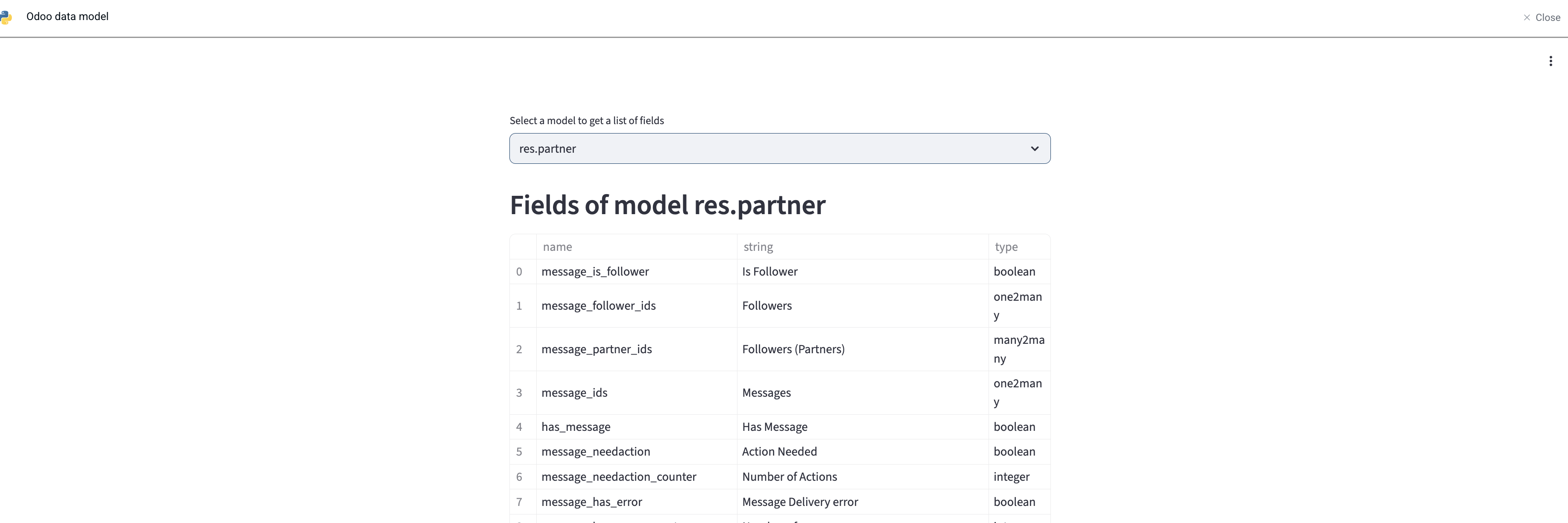 Odoo data completeness check output