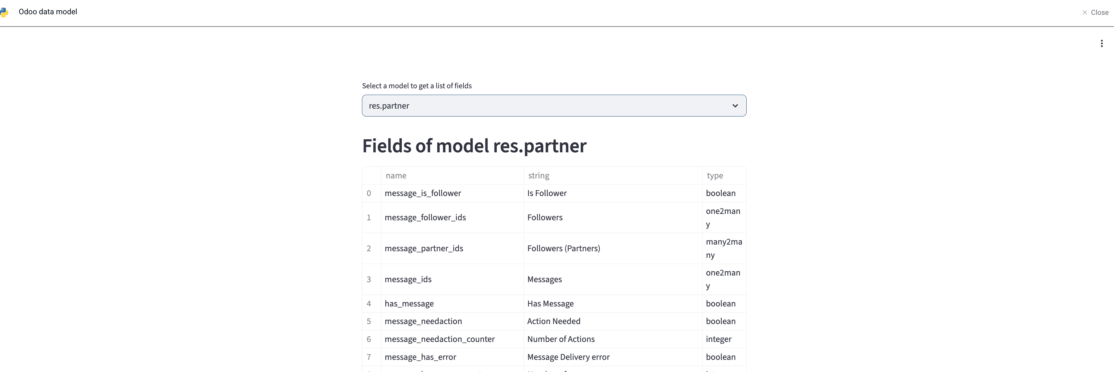 Odoo data completeness check output