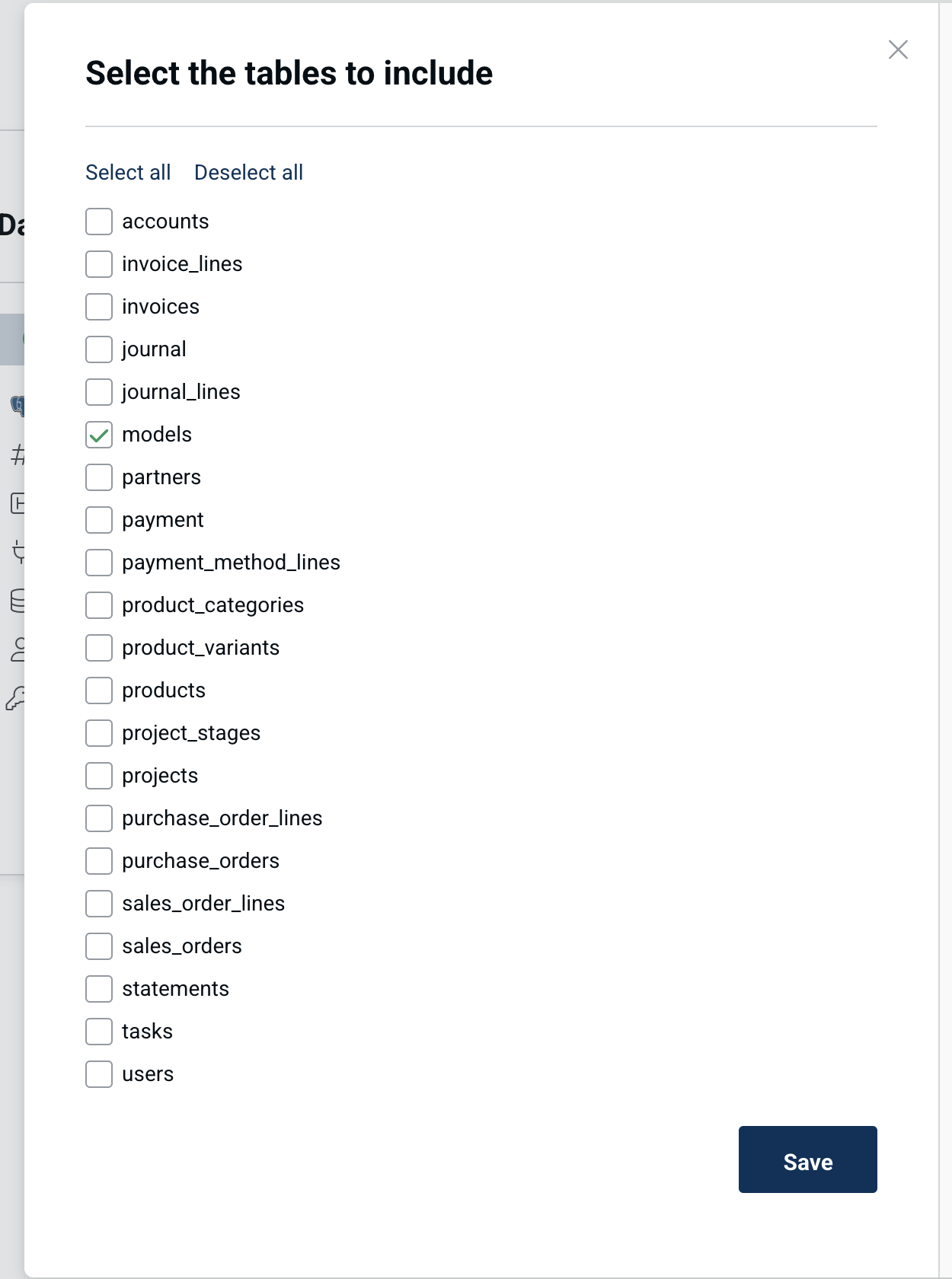Odoo models table selection