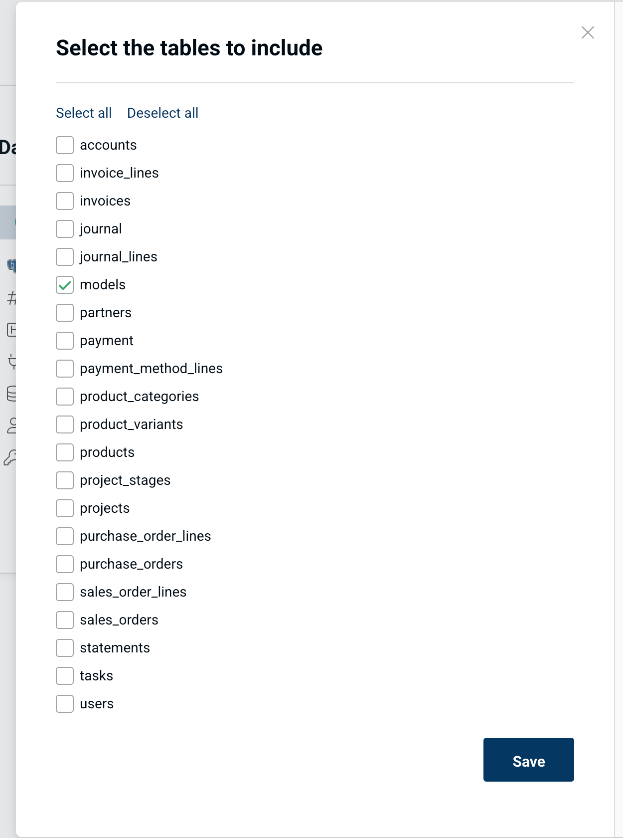 Odoo models table selection