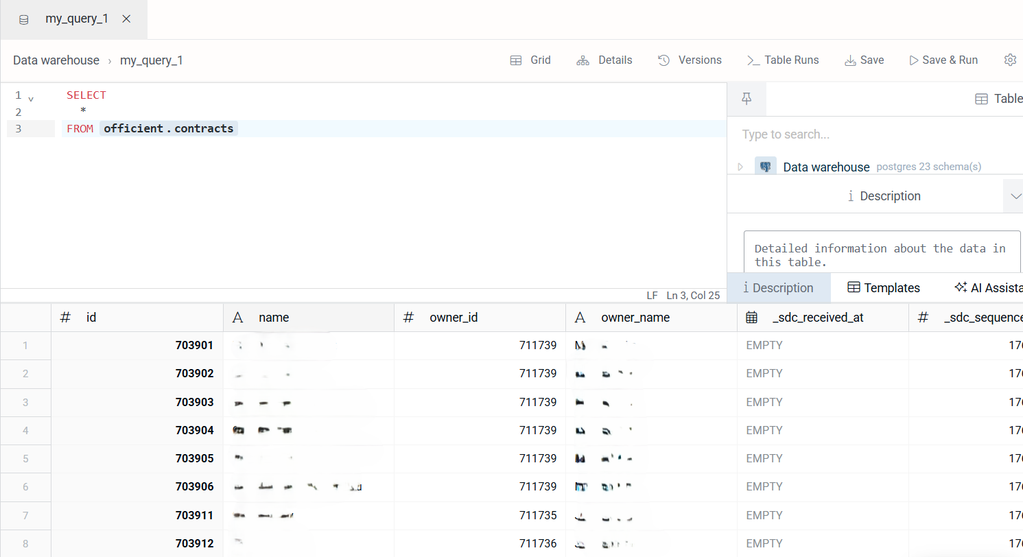 Officient data in Peliqan query explorer
