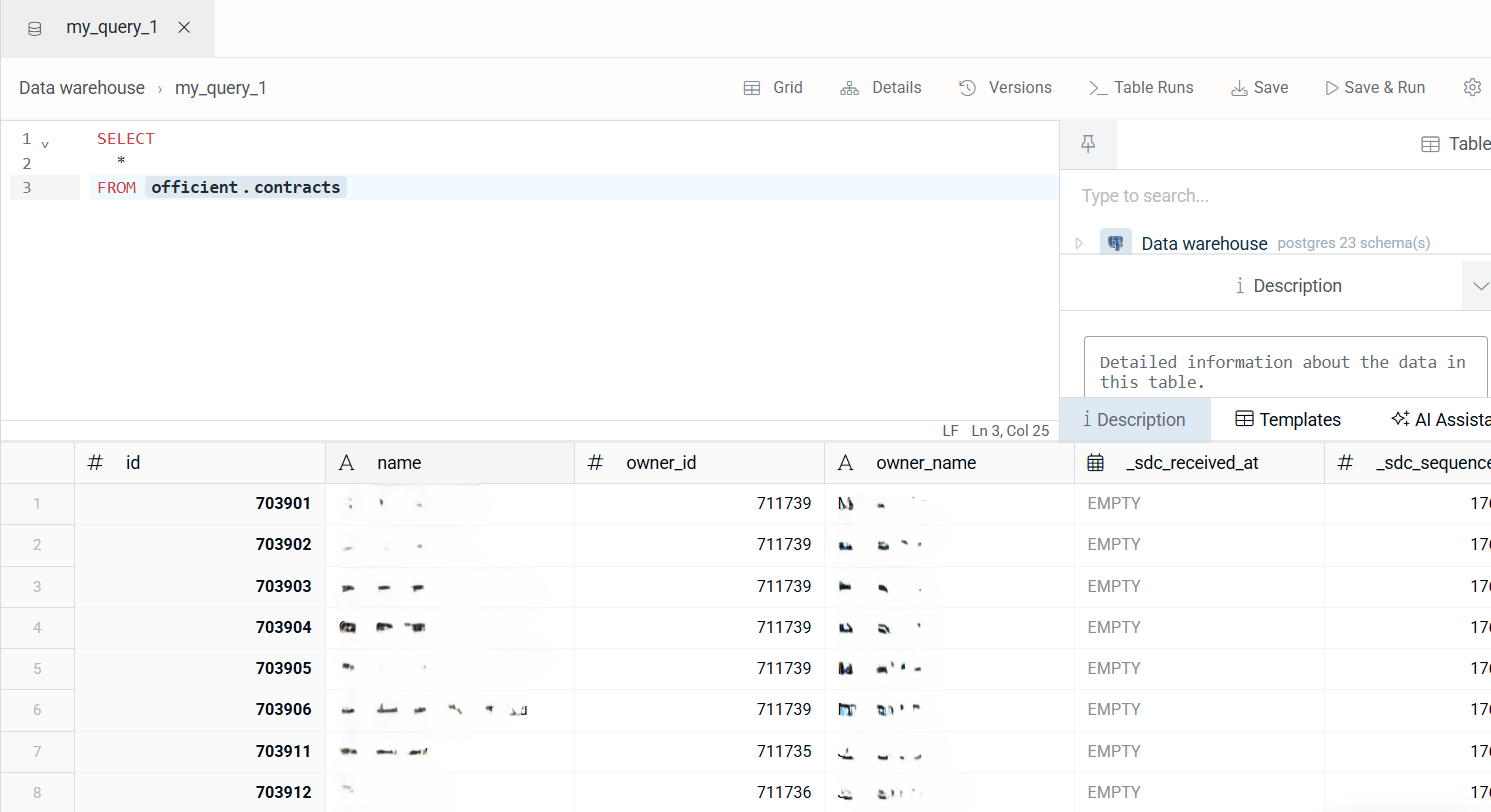 Officient data in Peliqan query explorer
