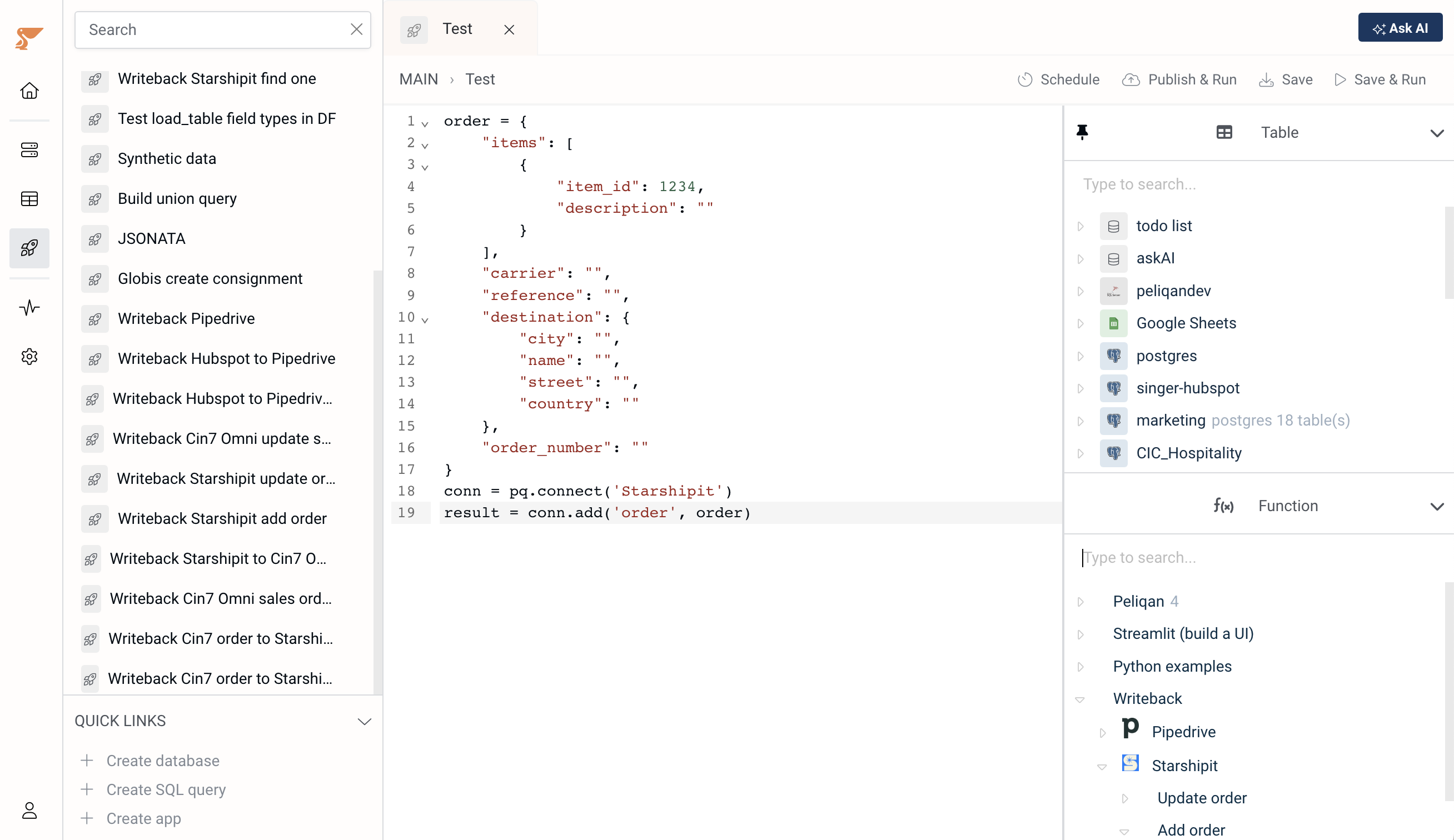 Create and run a data app in Peliqan IDE