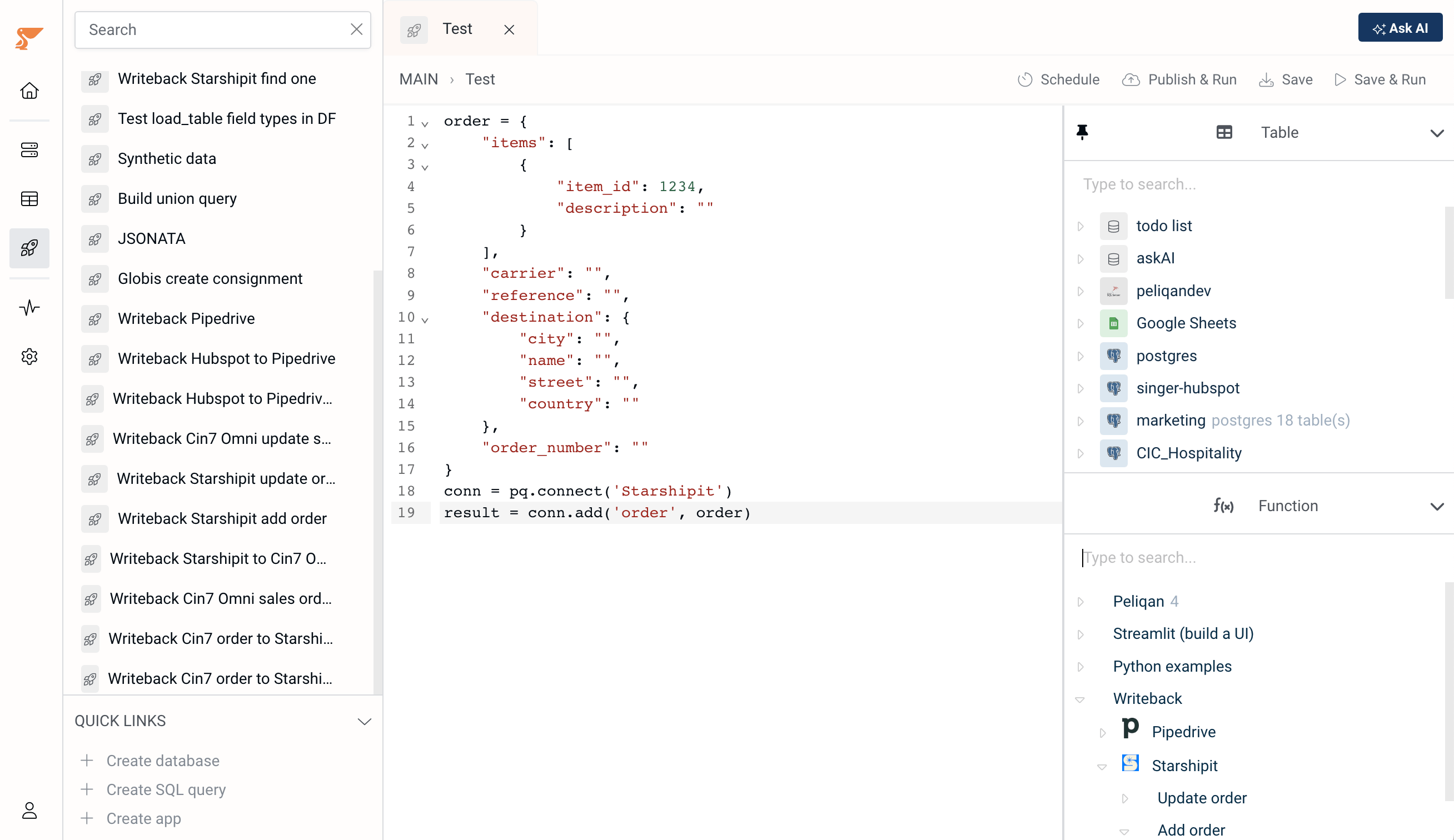 Create and run a data app in Peliqan IDE