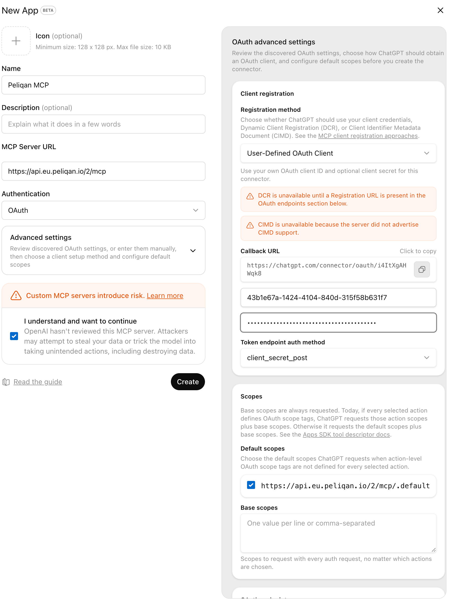 ChatGPT MCP Server app with OAuth client id and secret