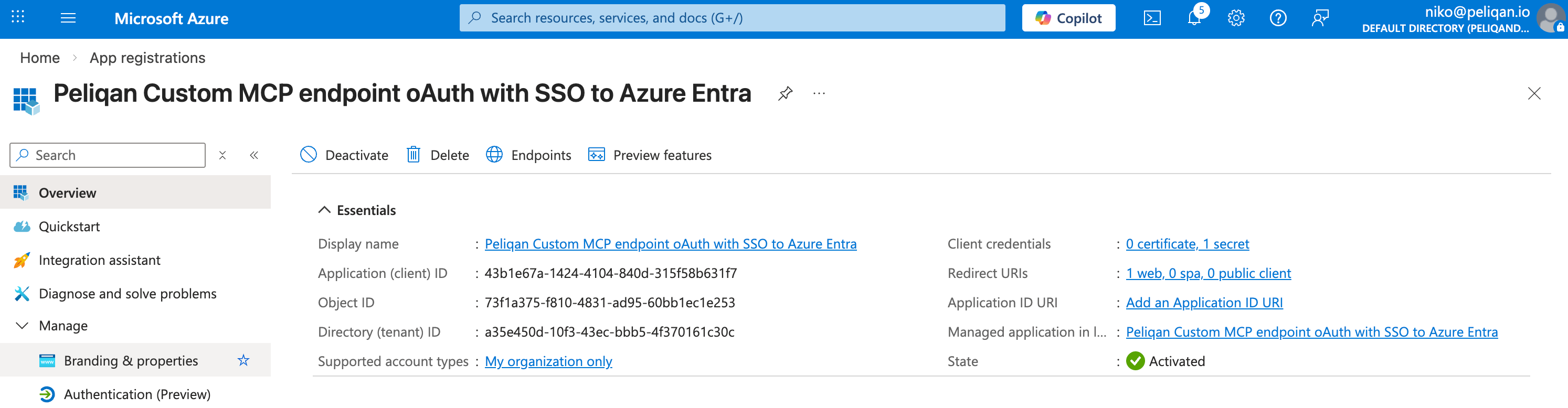 Azure app registration for the OAuth authorization flow