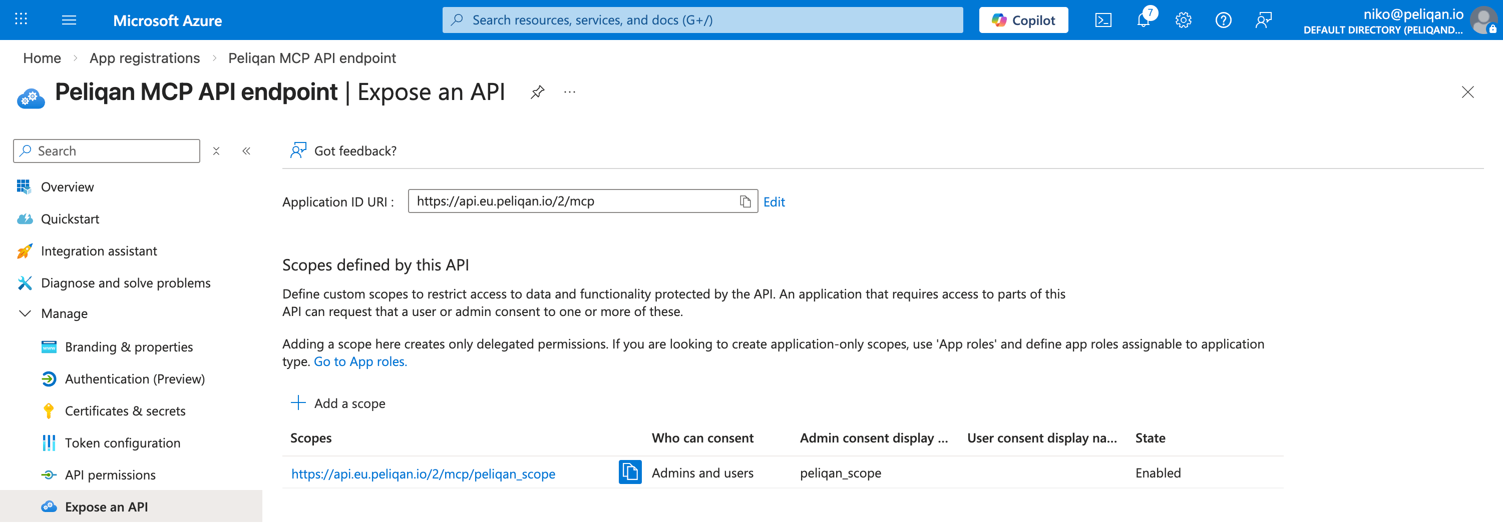 Result of adding a scope in Azure