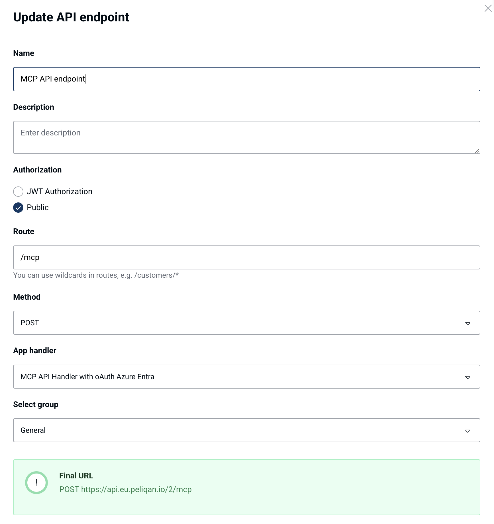 API endpoint set to public