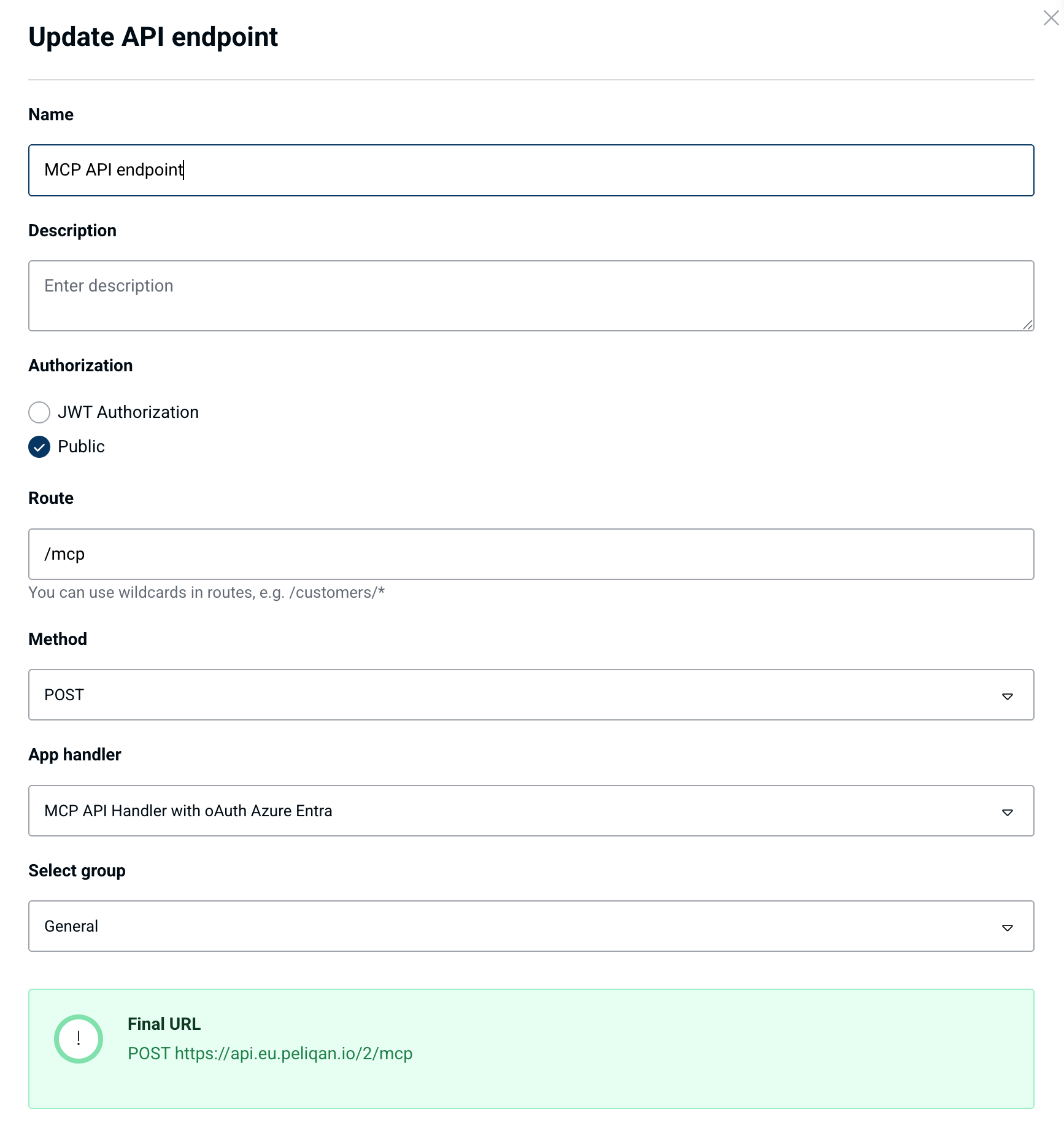 API endpoint set to public