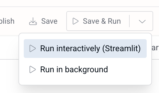 Run modes in Peliqan script editor