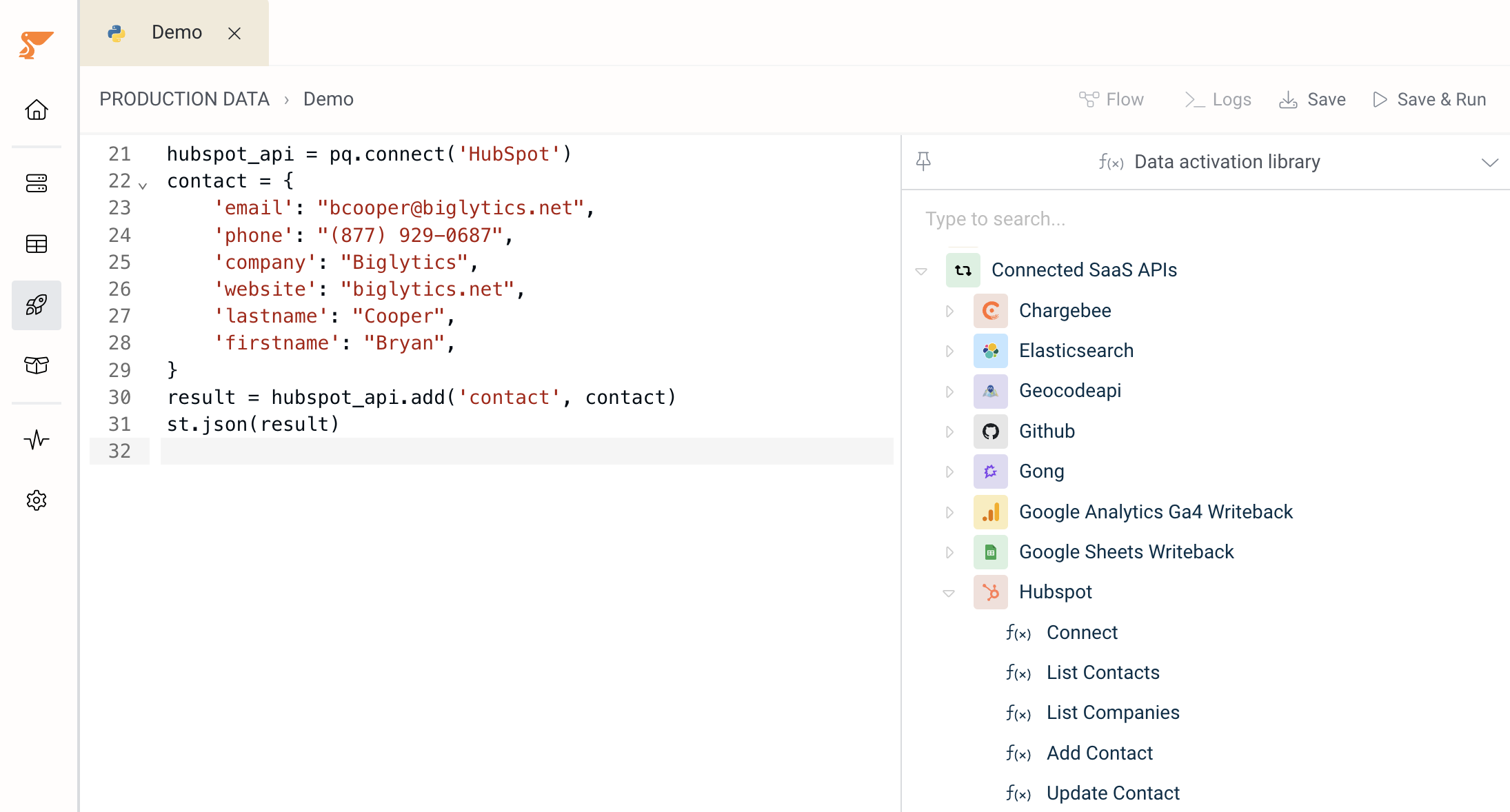 HubSpot add contact snippet