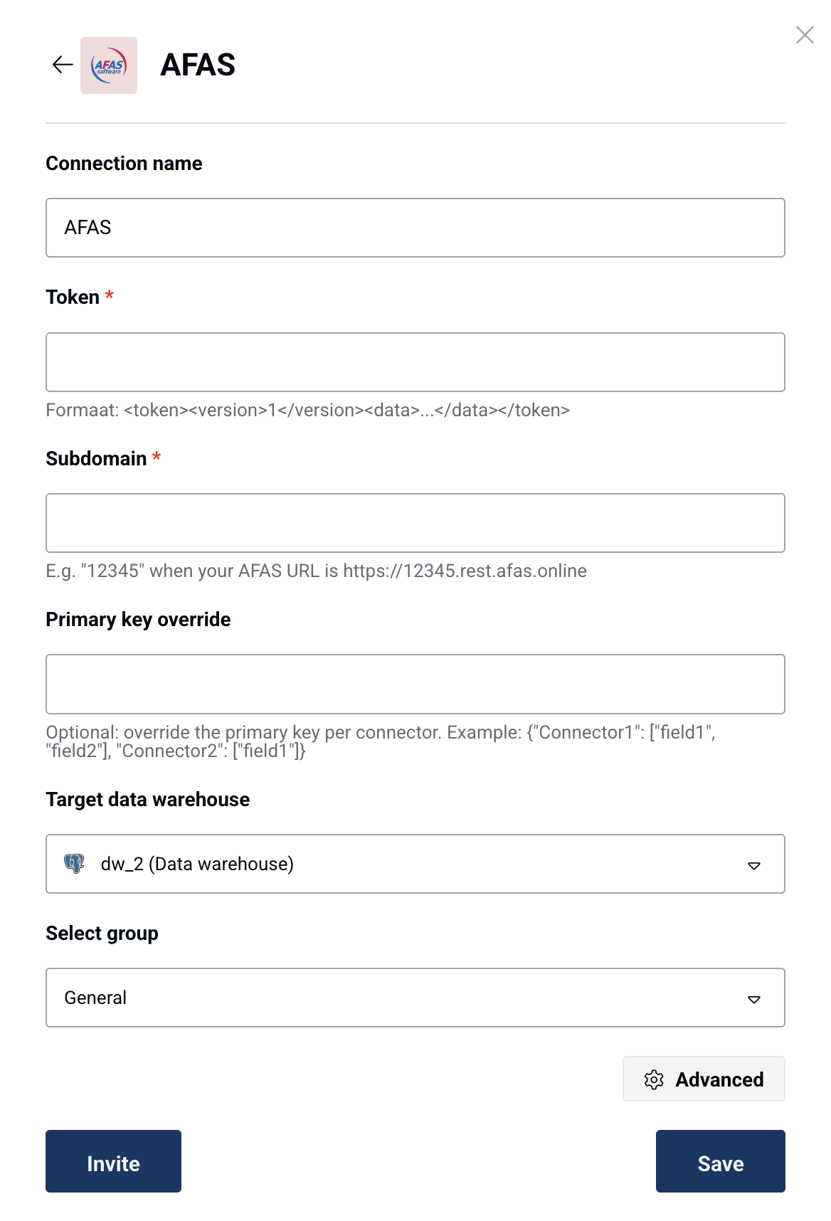 AFAS connection settings
