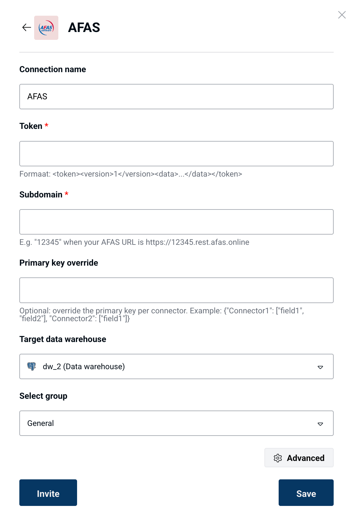 AFAS connection settings