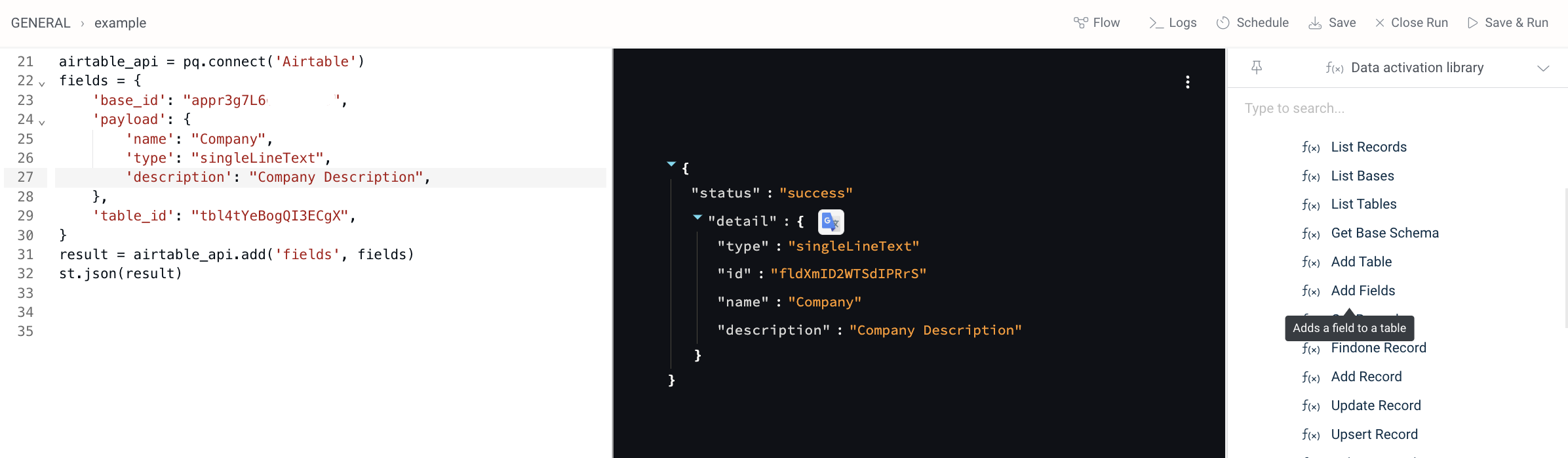 Add Field form