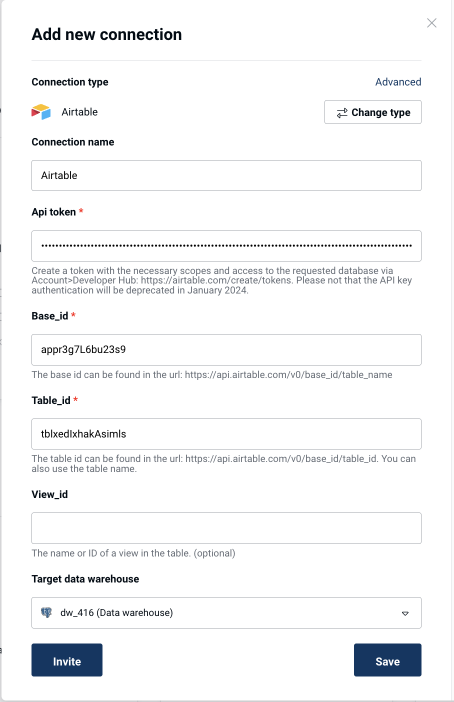 Airtable connection form