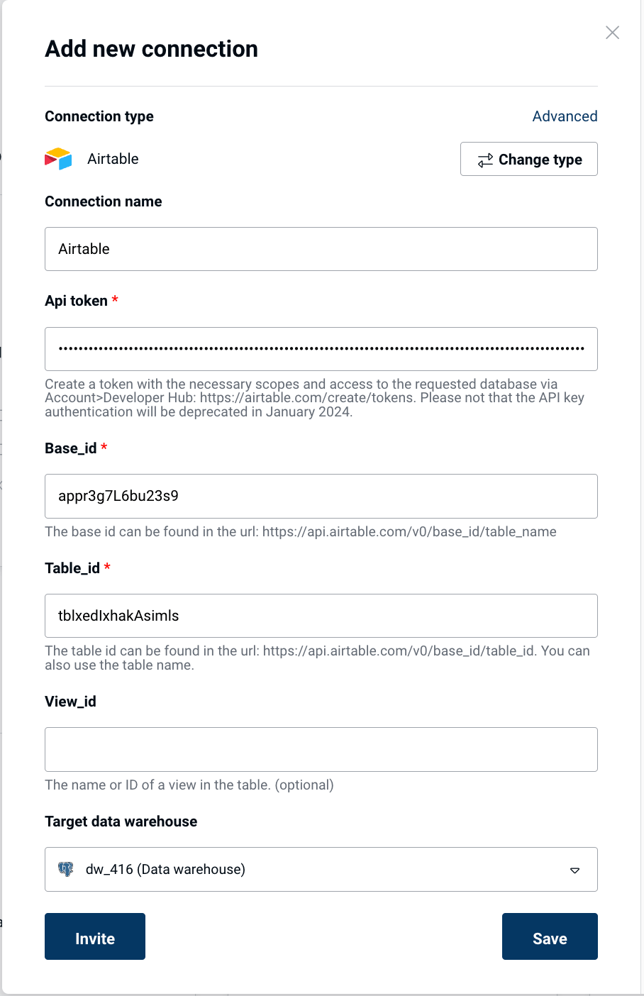 Airtable connection form