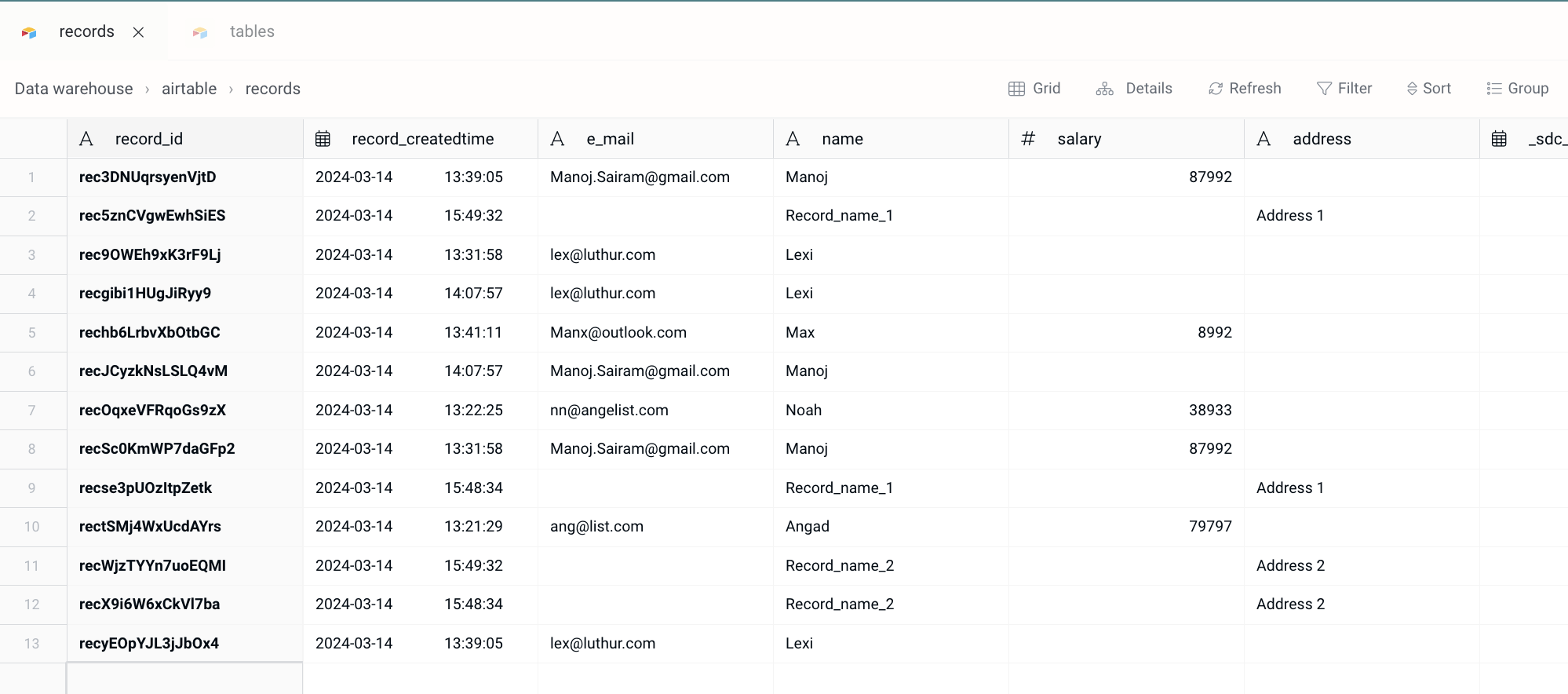 Airtable Records table