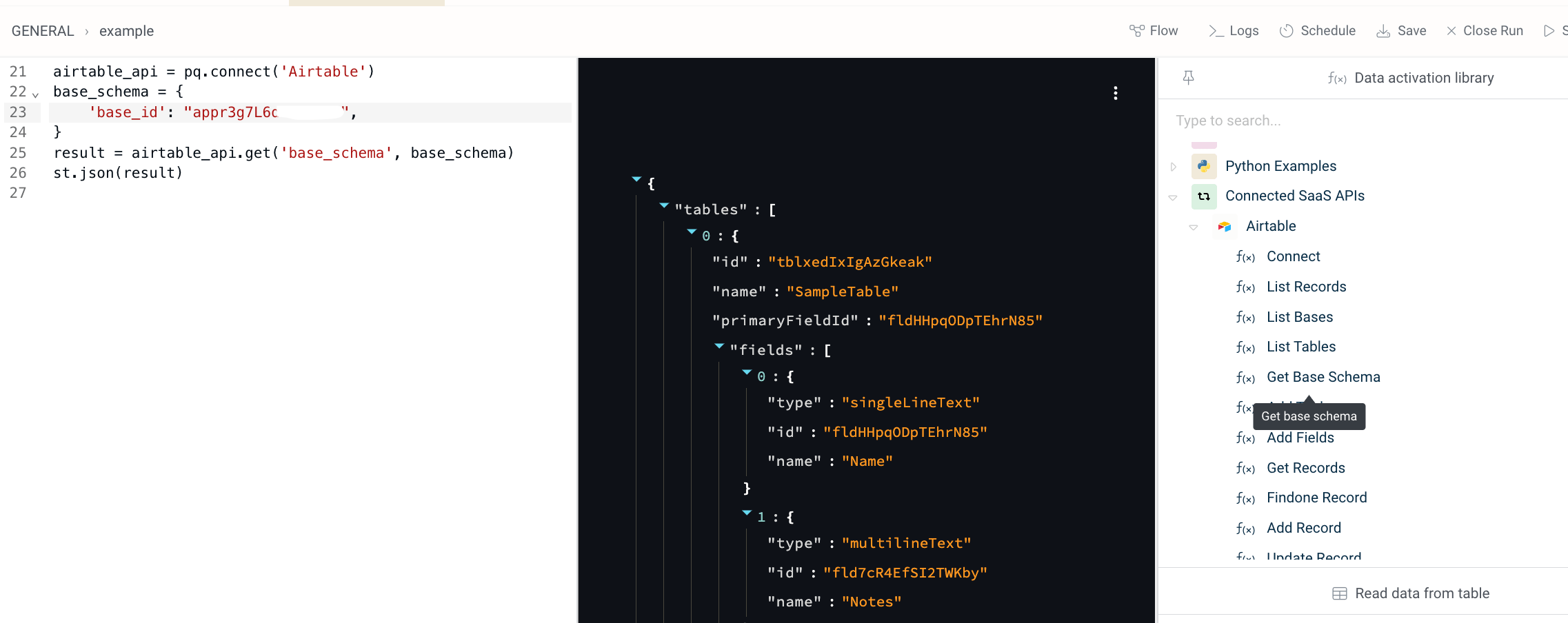 Get Base Schema method