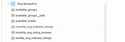 Data warehouse view showing Shiji ReviewPro tables