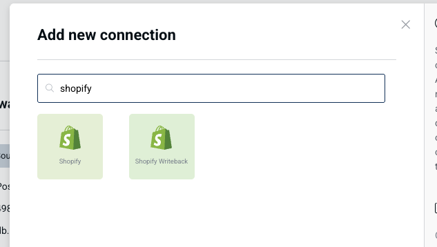 Shopify Writeback connector in Peliqan connection list