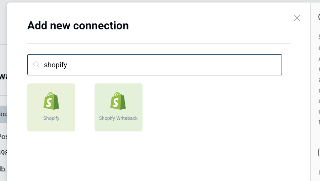 Shopify Writeback connector in Peliqan connection list