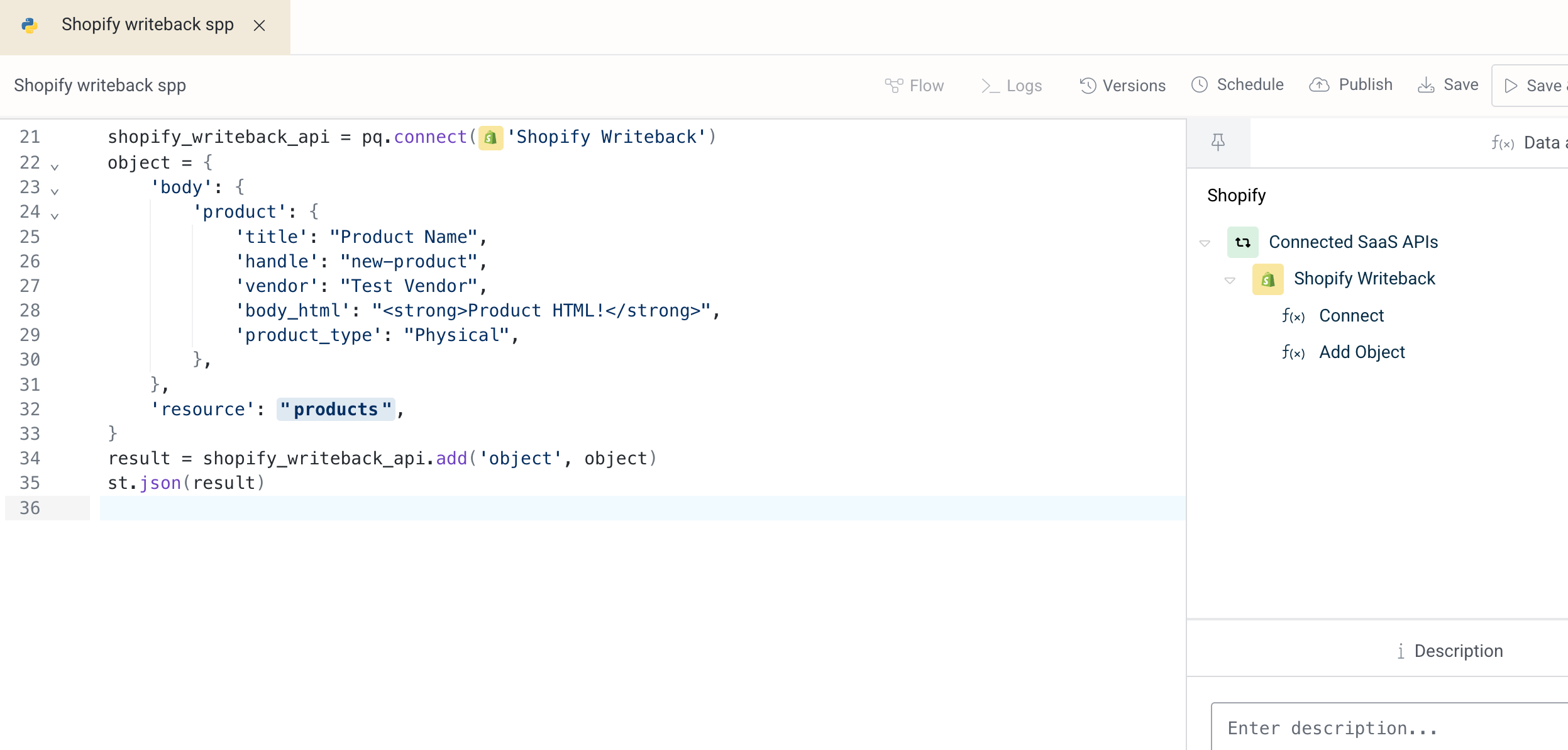 Sample Python code for adding a Shopify product via REST