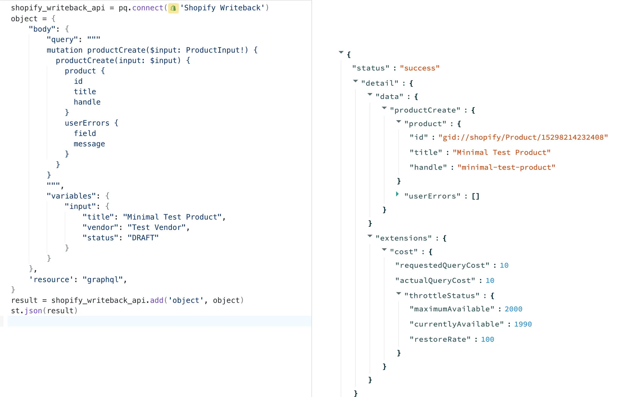 Sample Python code for GraphQL mutation in Shopify