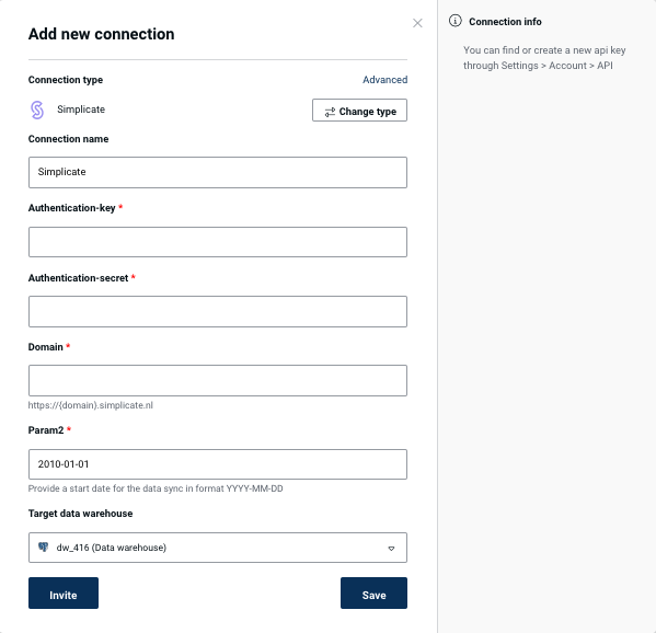Simplicate connection form in Peliqan