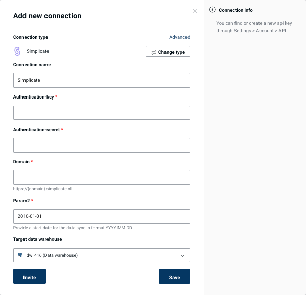Simplicate connection form in Peliqan